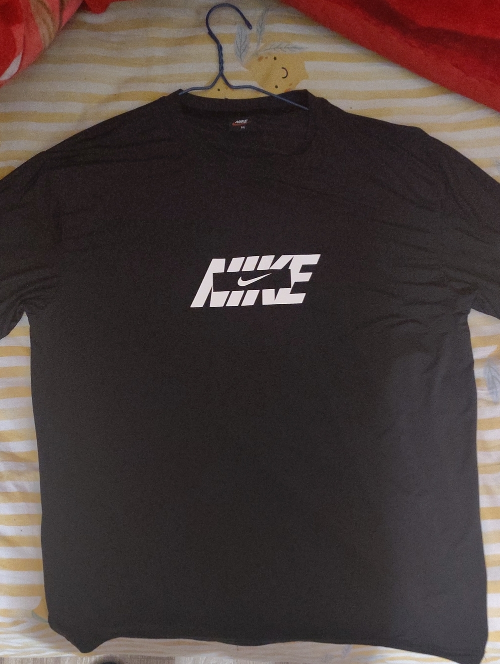 Nike Black Short-Sleeve Tee with White Striped Logo